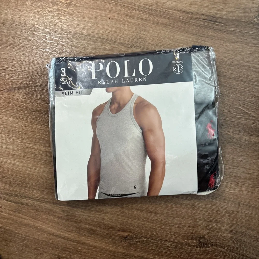 Polo Ralph Lauren Cotton Tanks Mens Medium Gray Charcoal Black Slim Fit 3 Pack